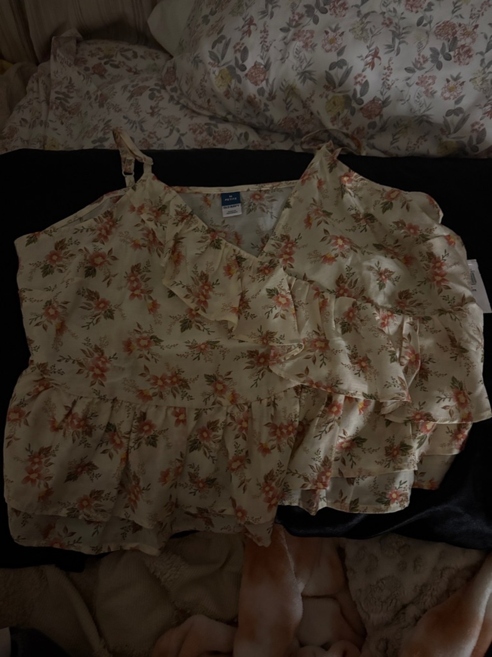 Old Navy Cream Floral Ruffle Cami with Peach Blooms